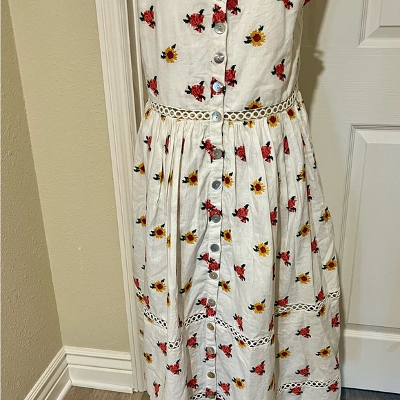 Farm Rio Mixed Cross Stitch Flowers Dress - L - Picture 3 of 10